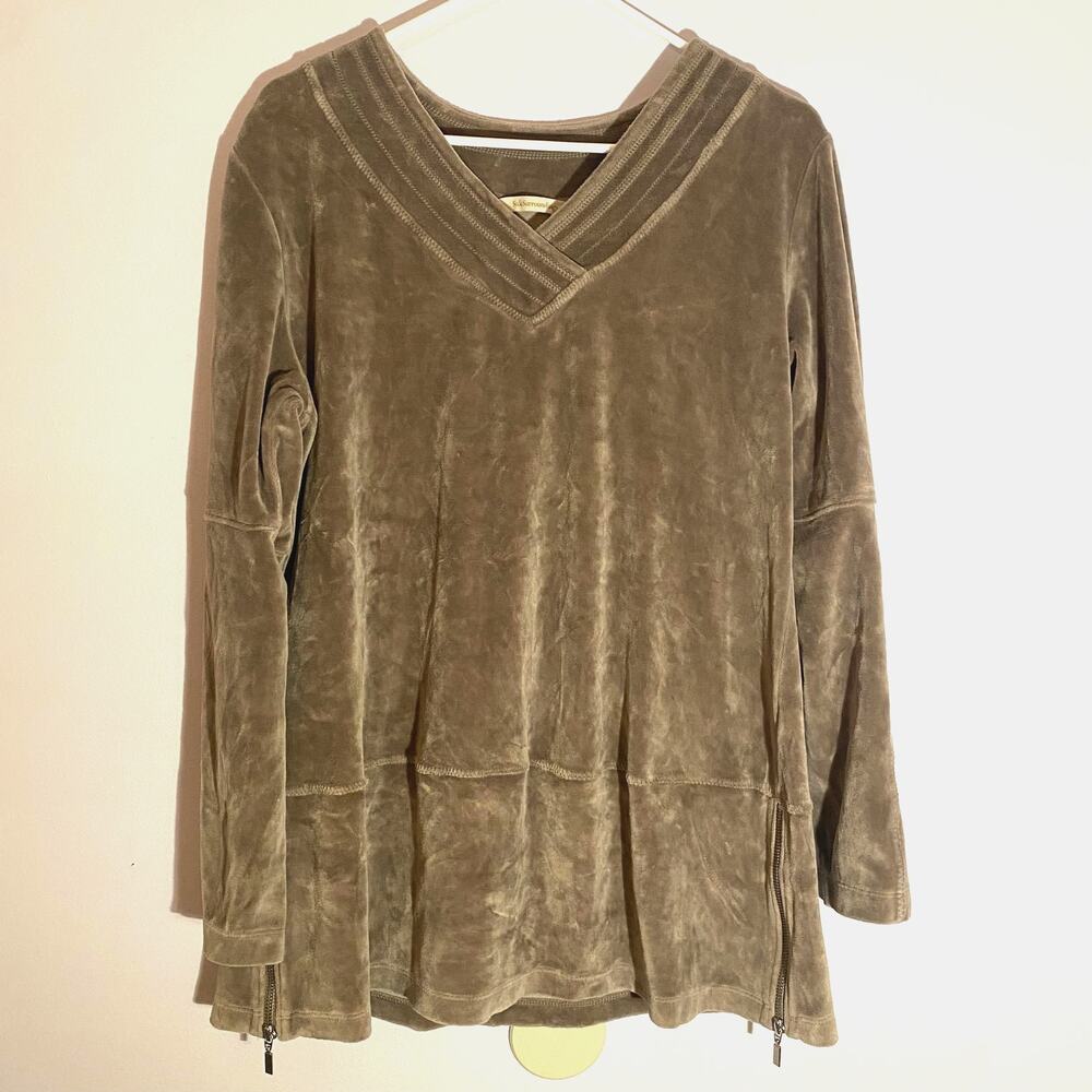 Soft Surroundings Brown V-Neck Velour Cozy Long Sleeve Sweater Women size Medium